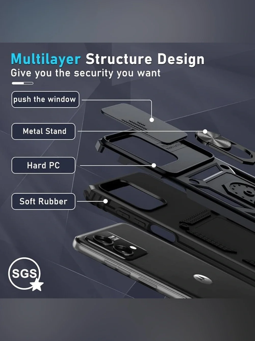 NEW Rugged Black Tactical Phone Case with Kickstand - Samsung Galaxy S23 - Black